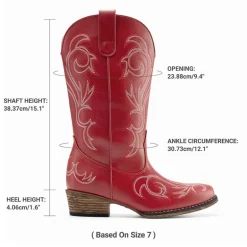 Wide-calf Square-toe Mid-Calf Cowgirl Boots