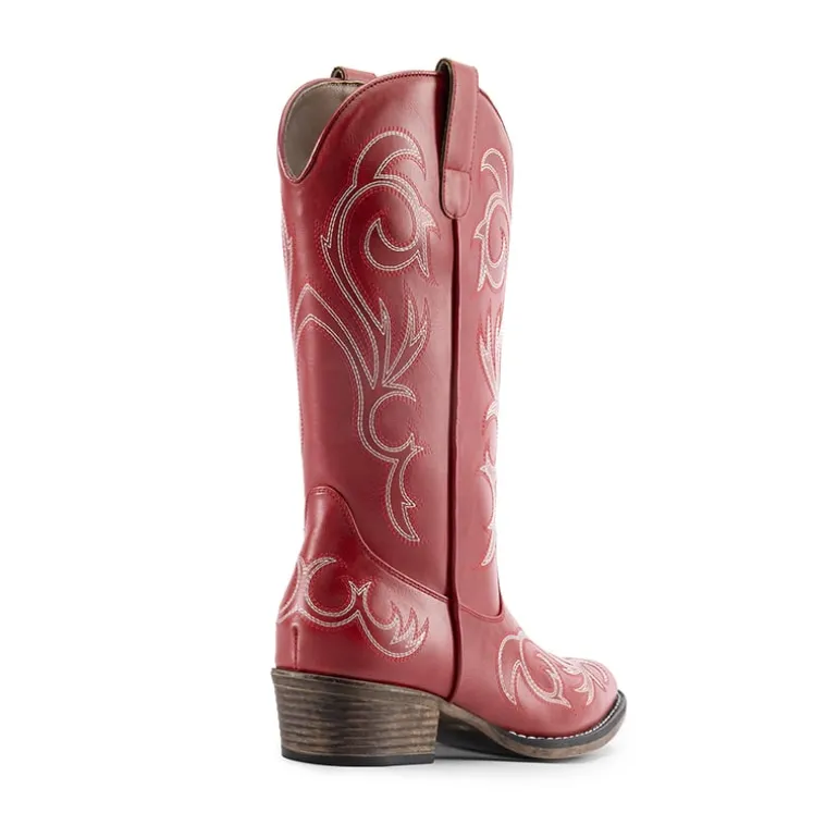 Wide-calf Square-toe Mid-Calf Cowgirl Boots