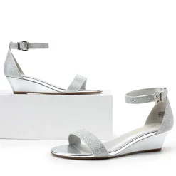 Wide-Toe Ankle Strap Low Wedge Sandals