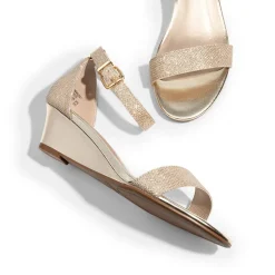 Wide-Toe Ankle Strap Low Wedge Sandals