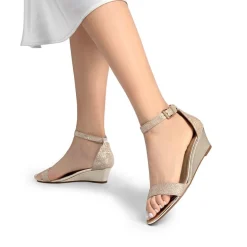 Wide-Toe Ankle Strap Low Wedge Sandals