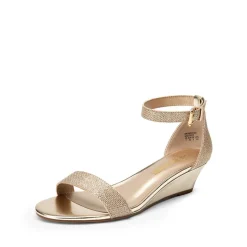 Wide-Toe Ankle Strap Low Wedge Sandals