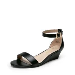 Wide-Toe Ankle Strap Low Wedge Sandals