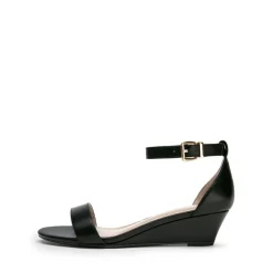 Wide-Toe Ankle Strap Low Wedge Sandals