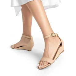 Wide-Toe Ankle Strap Low Wedge Sandals