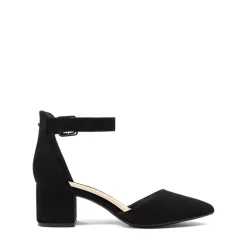 Wide Width Ankle Strap Chunky Low Heel Pumps