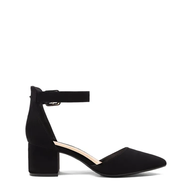 Wide Width Ankle Strap Chunky Low Heel Pumps