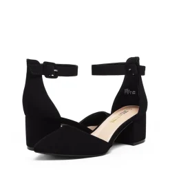 Wide Width Ankle Strap Chunky Low Heel Pumps