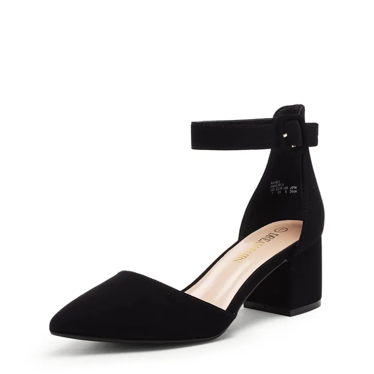 Wide Width Ankle Strap Chunky Low Heel Pumps