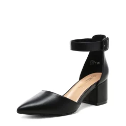Wide Width Ankle Strap Chunky Low Heel Pumps