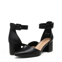 Wide Width Ankle Strap Chunky Low Heel Pumps