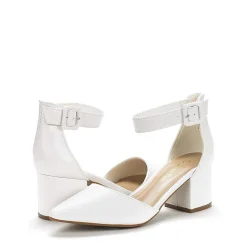 Wide Width Ankle Strap Chunky Low Heel Pumps