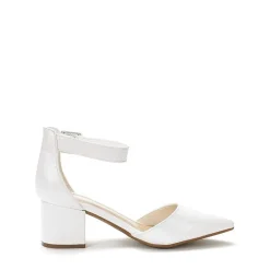 Wide Width Ankle Strap Chunky Low Heel Pumps
