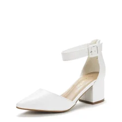 Wide Width Ankle Strap Chunky Low Heel Pumps