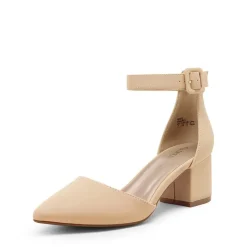 Wide Width Ankle Strap Chunky Low Heel Pumps