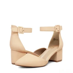 Wide Width Ankle Strap Chunky Low Heel Pumps