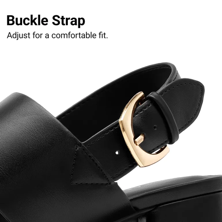 Women’s Chunky Heel Buckle Strap Sandals with Cushioned Insole