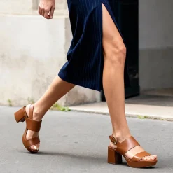 Women’s Chunky Heel Buckle Strap Sandals with Cushioned Insole