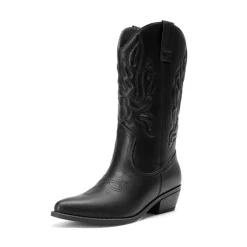 Women’s Embroidered Pointed-Toe Mid-Calf Western Boots