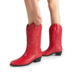 Women’s Embroidered Pointed-Toe Mid-Calf Western Boots