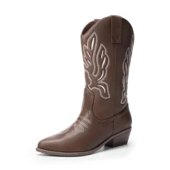 Women’s Embroidered Pointed-Toe Mid-Calf Western Boots