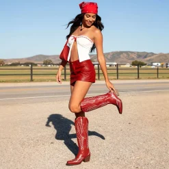Women’s Embroidered Square Toe Western Cowboy Boots with Zipper