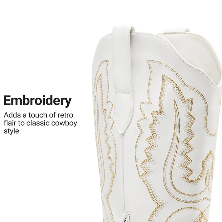 Women’s Embroidered Square Toe Western Cowboy Boots with Zipper