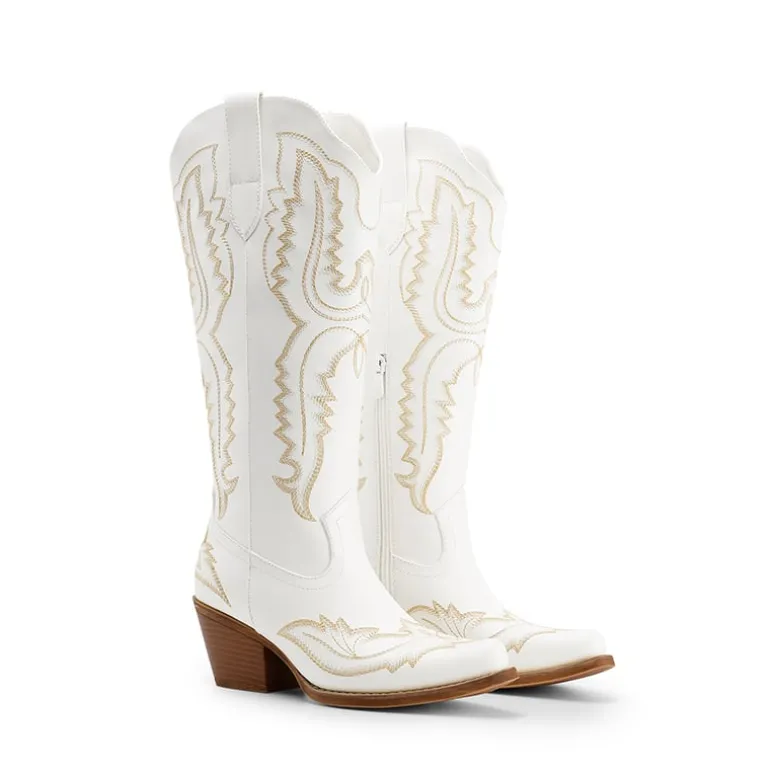 Women’s Embroidered Square Toe Western Cowboy Boots with Zipper