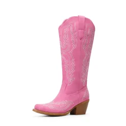 Women’s Embroidered Square Toe Western Cowboy Boots with Zipper