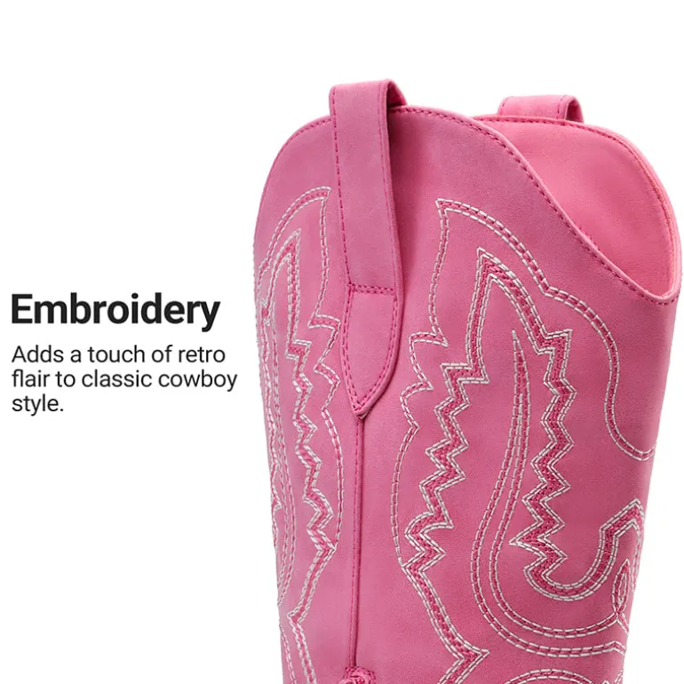 Women’s Embroidered Square Toe Western Cowboy Boots with Zipper