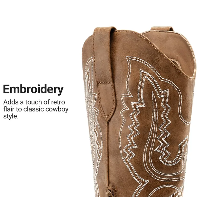 Women’s Embroidered Square Toe Western Cowboy Boots with Zipper