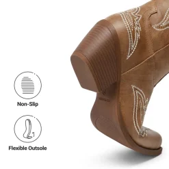 Women’s Embroidered Square Toe Western Cowboy Boots with Zipper