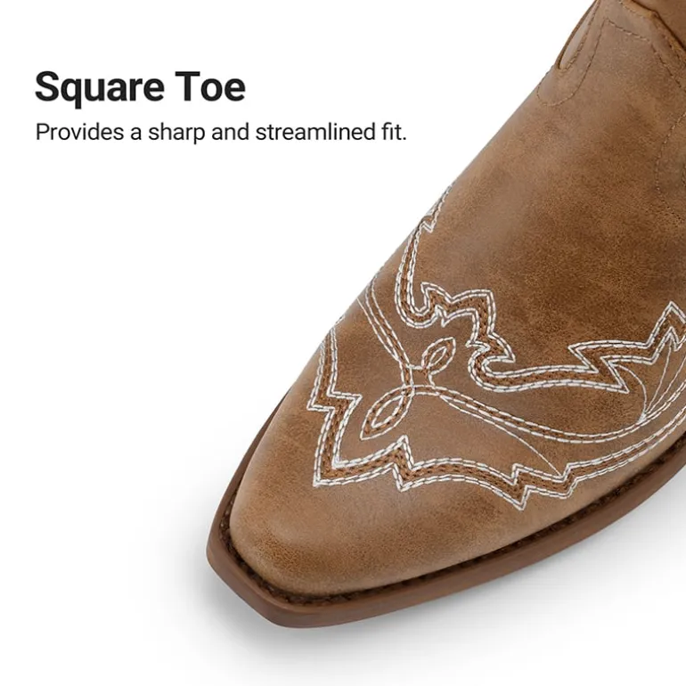 Women’s Embroidered Square Toe Western Cowboy Boots with Zipper