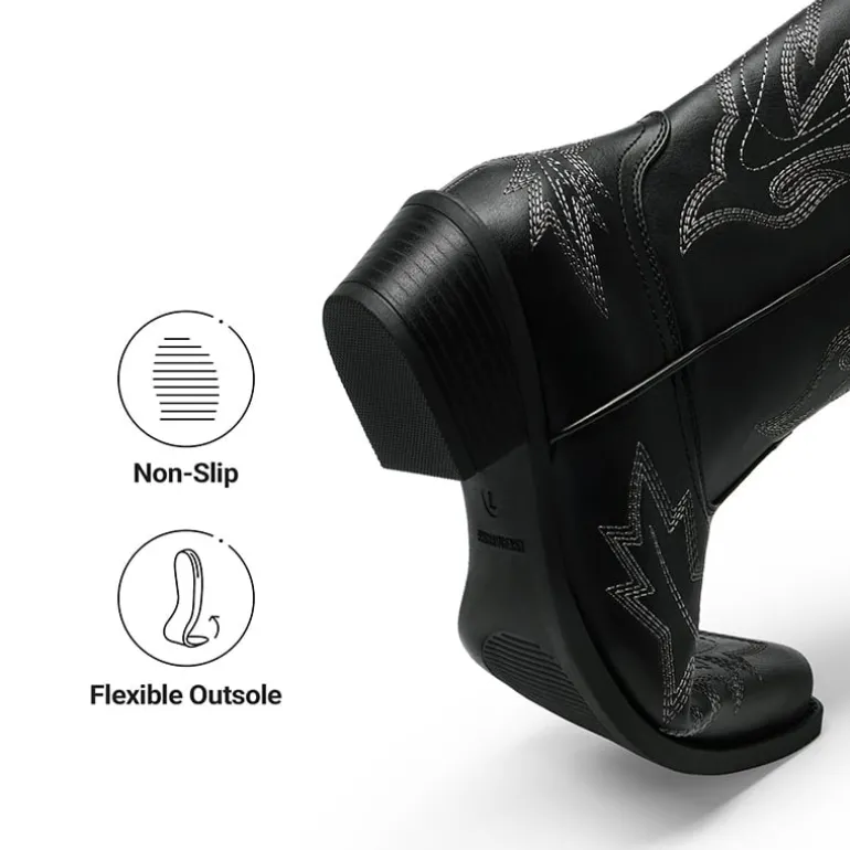 Women's Feather Embroidered Cowboy Boots