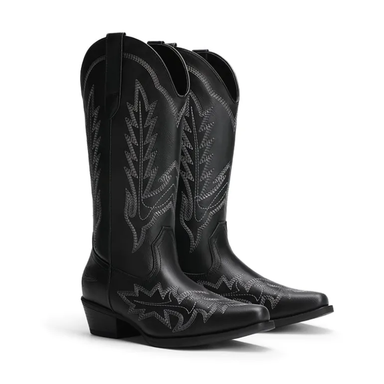 Women's Feather Embroidered Cowboy Boots