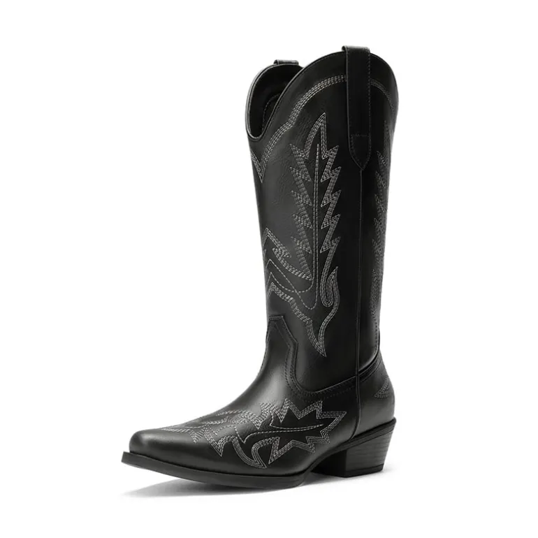 Women's Feather Embroidered Cowboy Boots