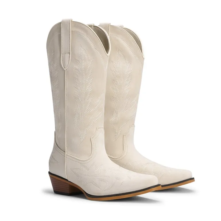 Women's Feather Embroidered Cowboy Boots
