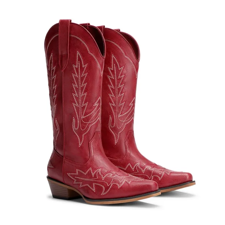 Women's Feather Embroidered Cowboy Boots