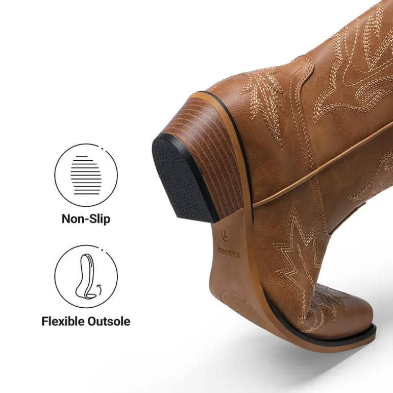 Women's Feather Embroidered Cowboy Boots