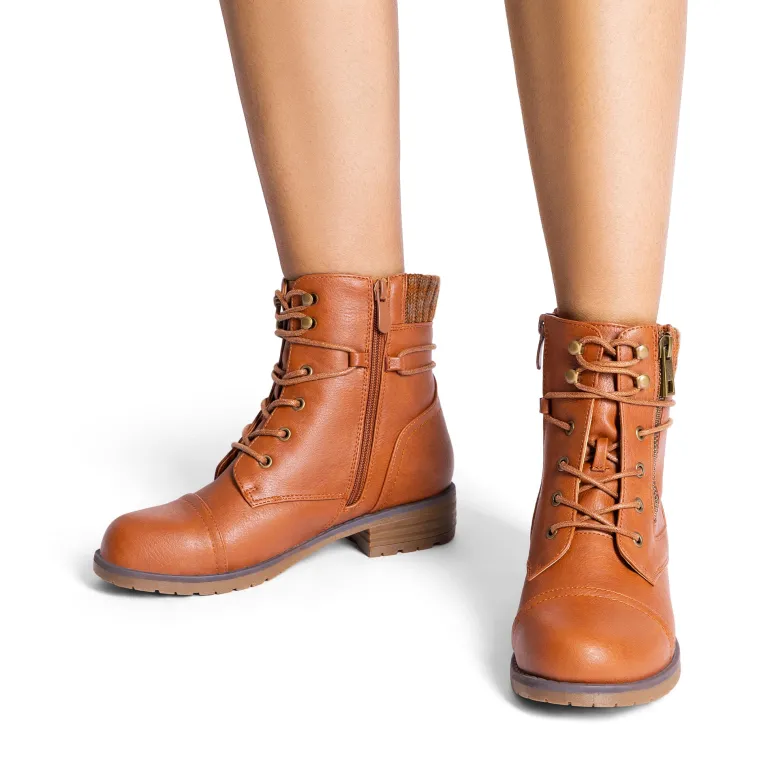 Women’s Knit-Cuff Moto Ankle Boots