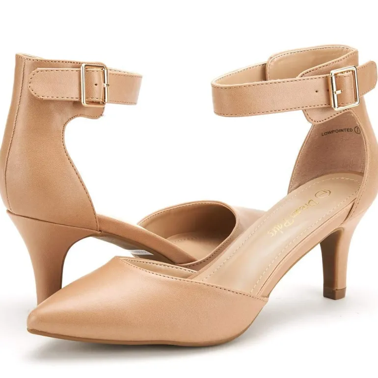 Women's Low Heel Ankle Strap Pumps