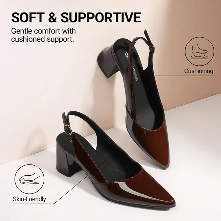 Women's Pointed Toe Slingback Block Heel Pumps