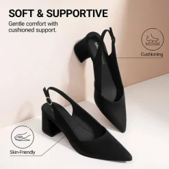 Women's Pointed Toe Slingback Block Heel Pumps