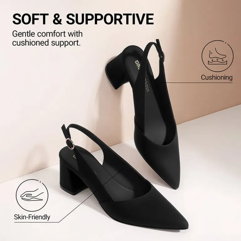 Women's Pointed Toe Slingback Block Heel Pumps