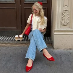 Women's Pointed-Toe Slingback Flats with DIY Ribbon