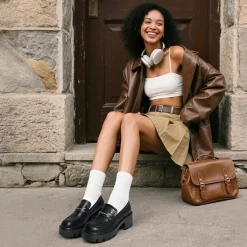 Women’s Preppy Y2K Chunky Heel Loafers