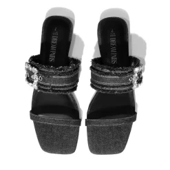 Women's Rhinestone Buckle Denim Sandals