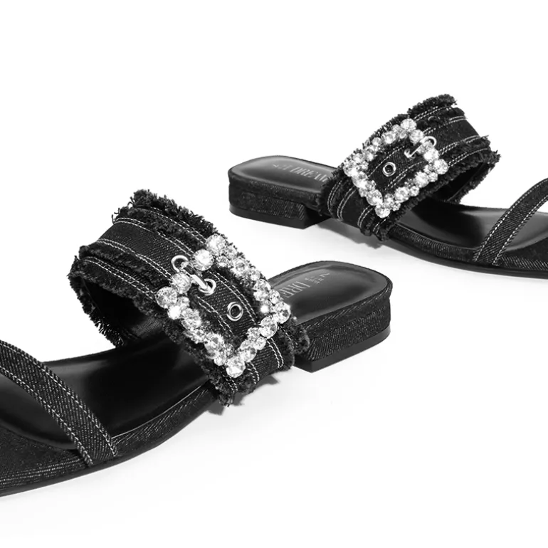 Women's Rhinestone Buckle Denim Sandals