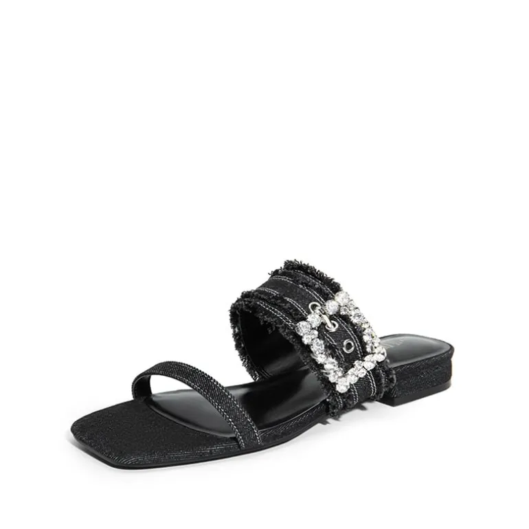 Women's Rhinestone Buckle Denim Sandals