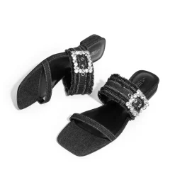 Women's Rhinestone Buckle Denim Sandals